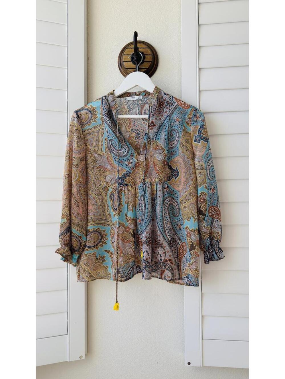 Mango MNG Paisley Print Tassel Tie Blouse - Size S